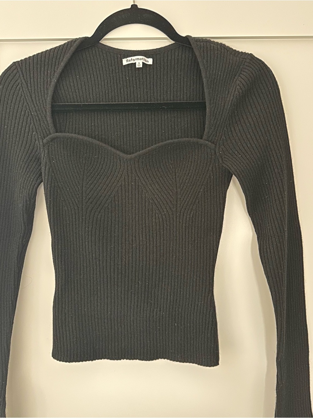 Reformation Black Ribbed Sweetheart Neck Sweater